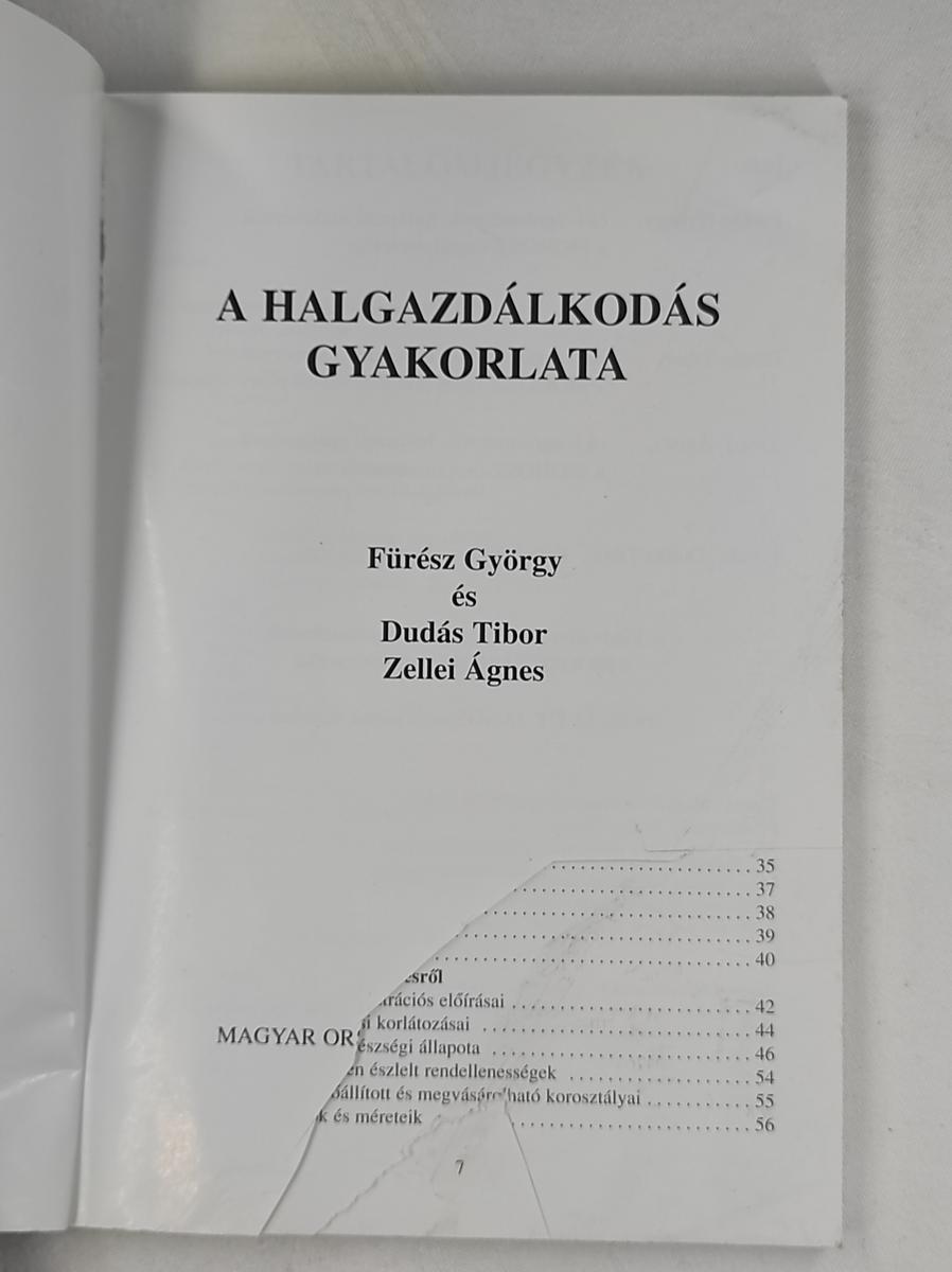 A halgazdálkodás gyakorlata könyv sérült szennylap és első oldal